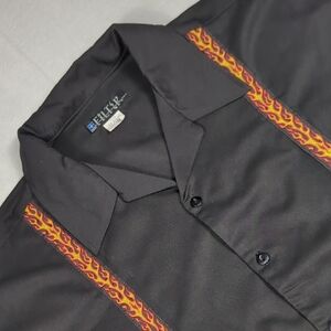 Vintage Filter Striped Flames Bowling Shirt Short‎ Sleeve Button-up Mens XL